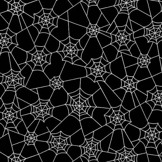 Hocus Pocus from Michael Miller Fabrics - 1/2 Yard of White Spiderwebs on Black