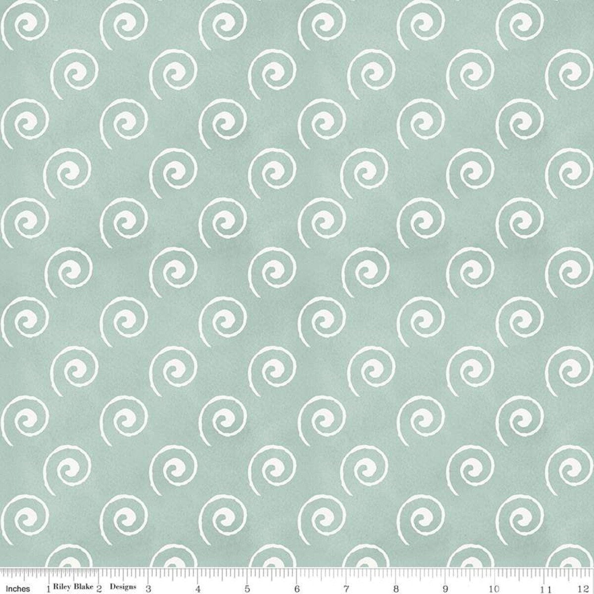 Coffee Chalk From Riley Blake Designs - 1/2 Yard of White Spirals on Teal