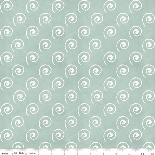Coffee Chalk From Riley Blake Designs - 1/2 Yard of White Spirals on Teal