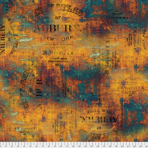 Abandoned by Tim Holtz for Free Spirit - 1/2 Yard Urban Grunge Patina - Vintage Print on Copper Patina