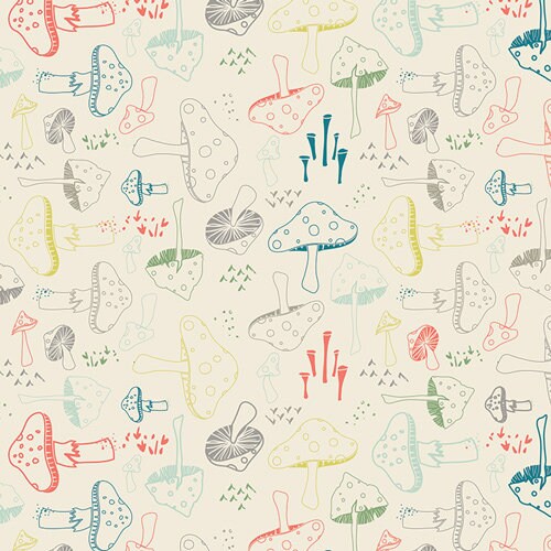 Hello Bear from Art Gallery Fabrics - Half Yard Morel Grove Powder - Tossed Mushrooms on Cream
