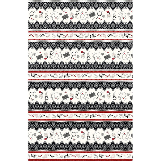 Couture Noir from P & B Textiles - Half Yard Border Stripe Shoes, Perfume, Jewelry Red Black Cream
