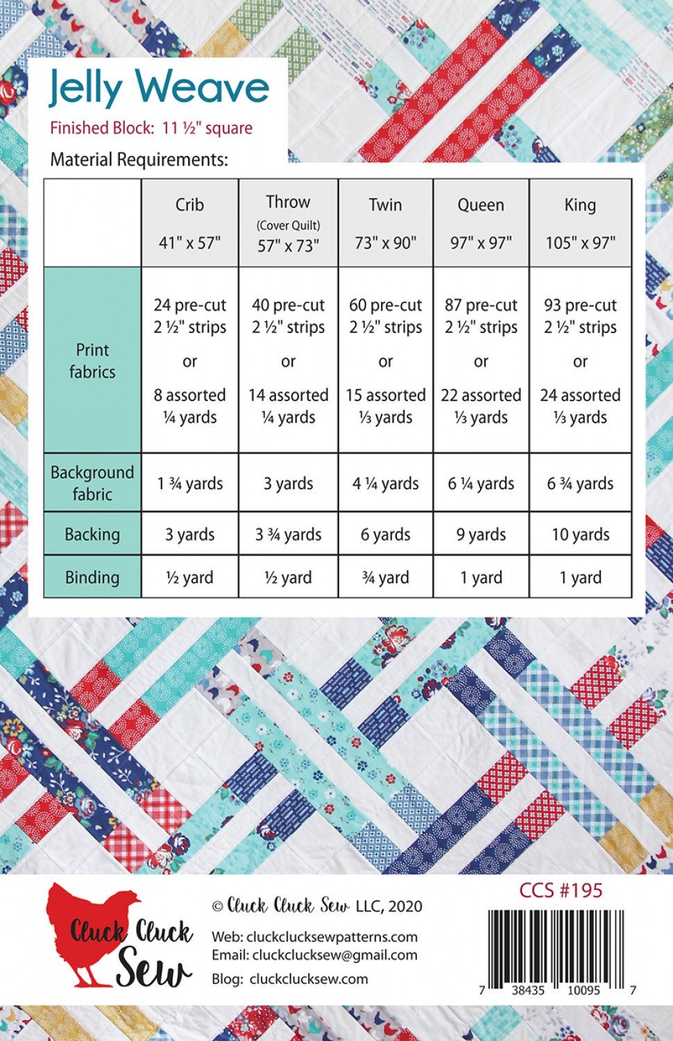 Jelly Weave from Cluck Cluck Sew - Jelly Roll Friendly Quilt Pattern - 5 sizes (see photo)