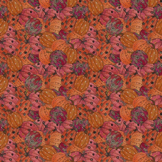 Faboolous from Clothworks - 1/2 Yard Orange Pumpkins with dots and daisies - Halloween Fall Pumpkins