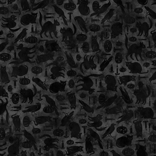 Spooky Hallow from Maywood Studios - 1/2 Yard Cats and Crows on Black