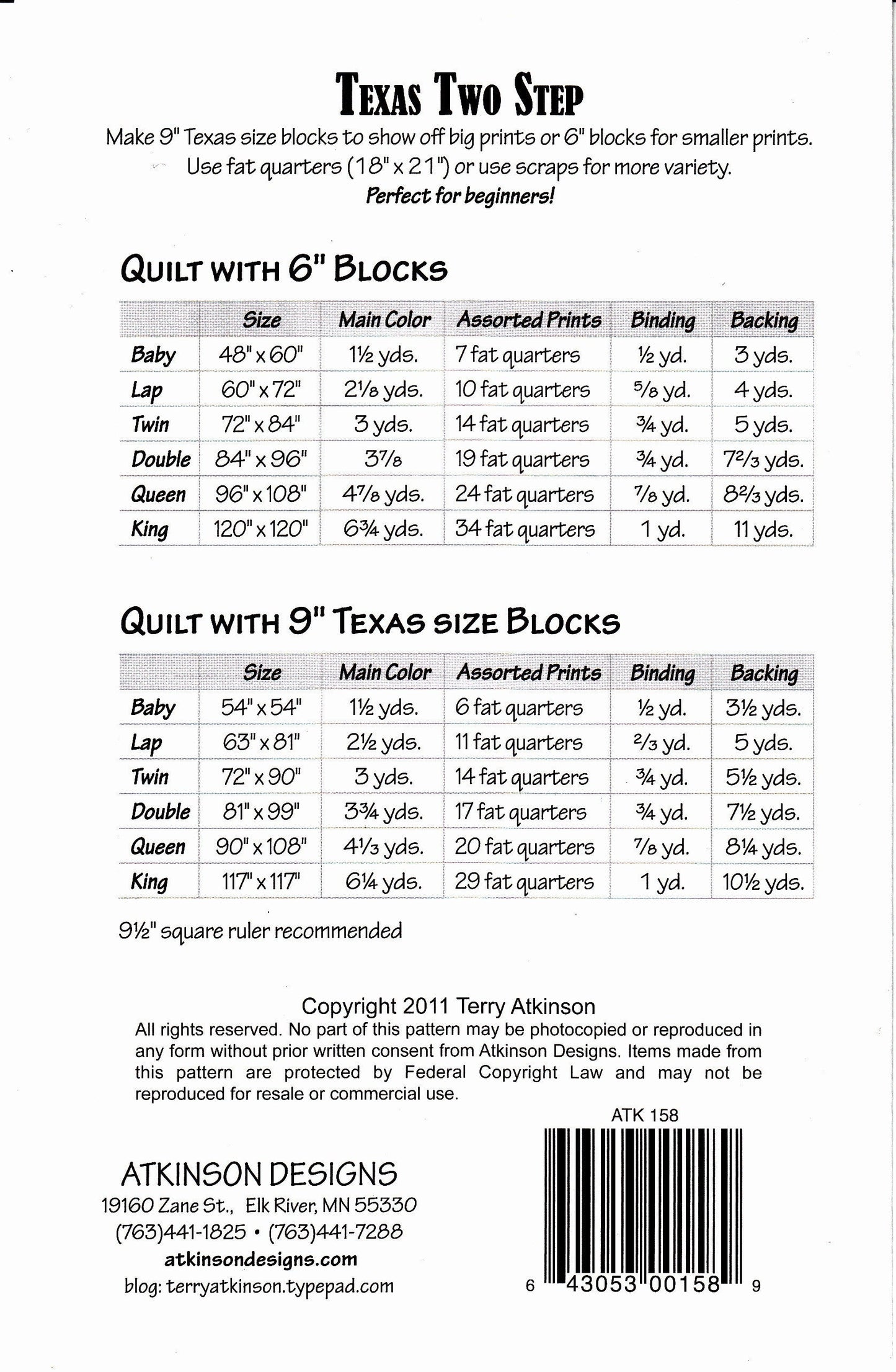 Texas Two Step Quilt Pattern from Atkinson Designs - Fat Quarter Friendly - Instructions for Multiple Sizes