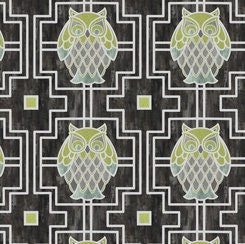 25% Off - Nocturne from Quilting Treasures - 1/2 Yard Modern Art Deco Style Owls on Charcoal