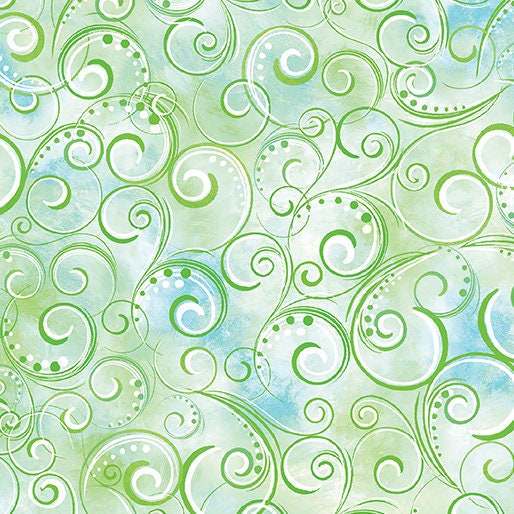 Seafoam Pearl Splendor from Canvas Studios for Benartex - 1/2 Yard - Filigree with Metallic Accents on Blended Blue/Green Seafoam