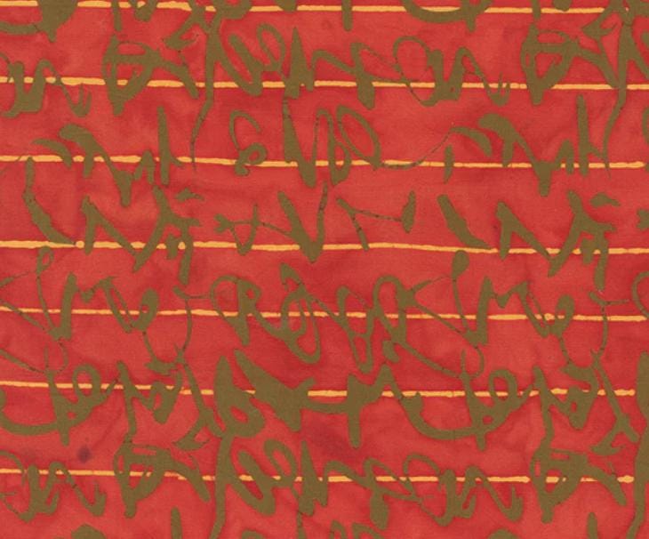 Script in Hibiscus from Stenographers Notebook by Marcia Derse for Windham Fabrics - 1/2 Yard - Brown Writing on Red