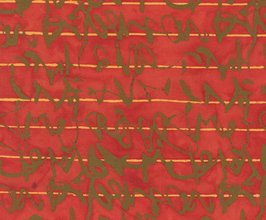 Script in Hibiscus from Stenographers Notebook by Marcia Derse for Windham Fabrics - 1/2 Yard - Brown Writing on Red