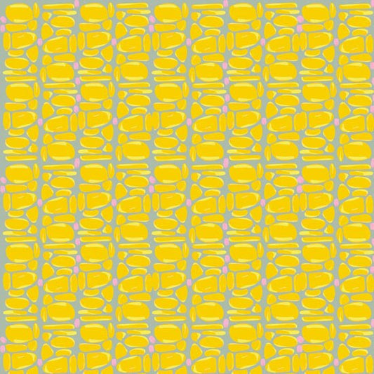 Pebble Print in Yellow from Studio Palettes by River Bend - Half Yard of Yellow Pebbles on Grey