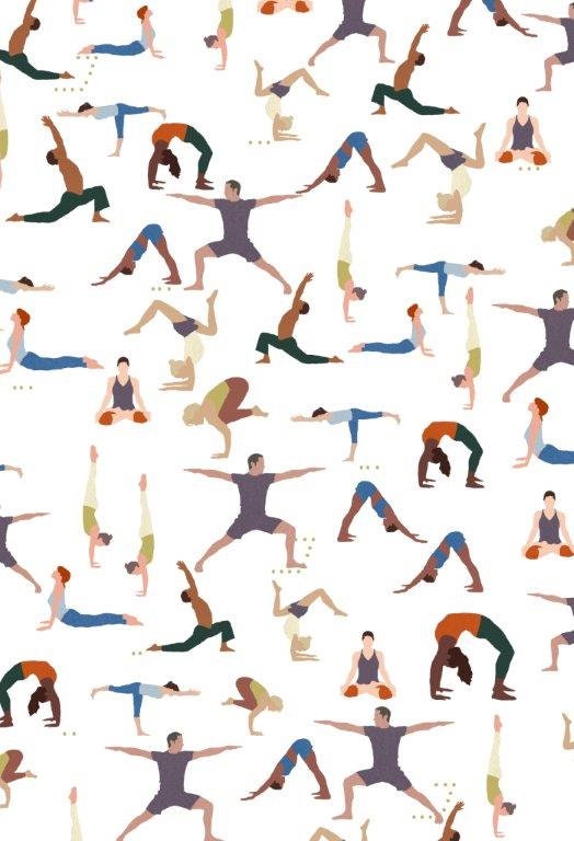 Namaste from Alexander Henry Fabrics - Half yard of People in Yoga Poses on White