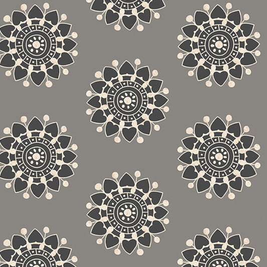 Pinwheel Grey from Tangent by Andover Fabrics - 1/2 Yard - Modern Black Mandala