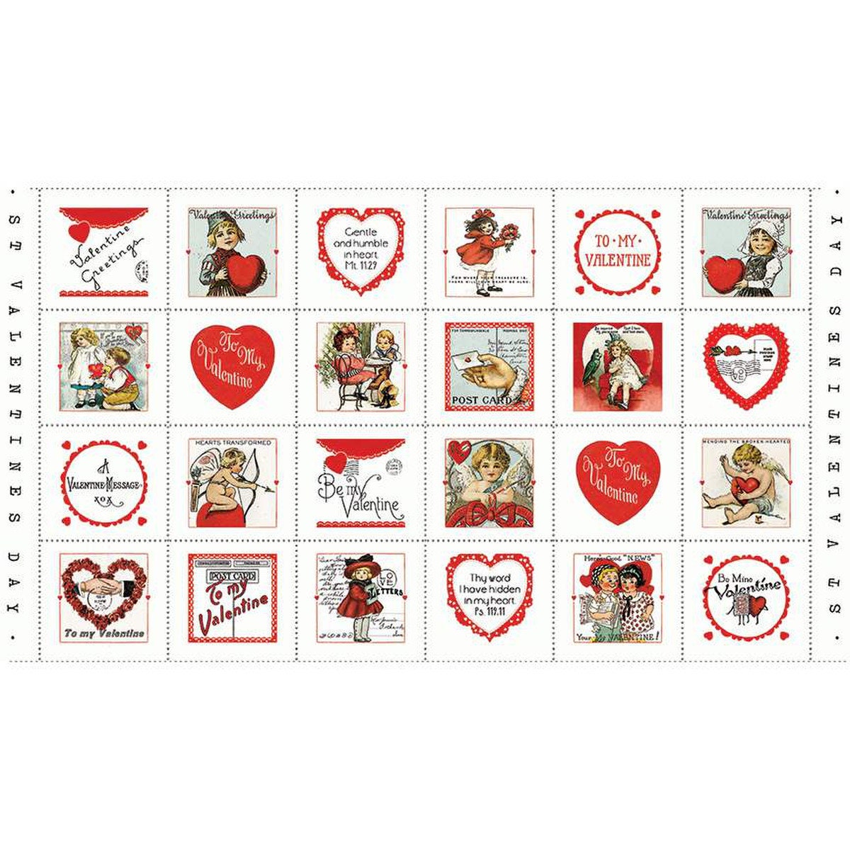 All My Heart from Riley Blake Fabrics - 24" x 44" Valentine Postcard Panel - Retro Style