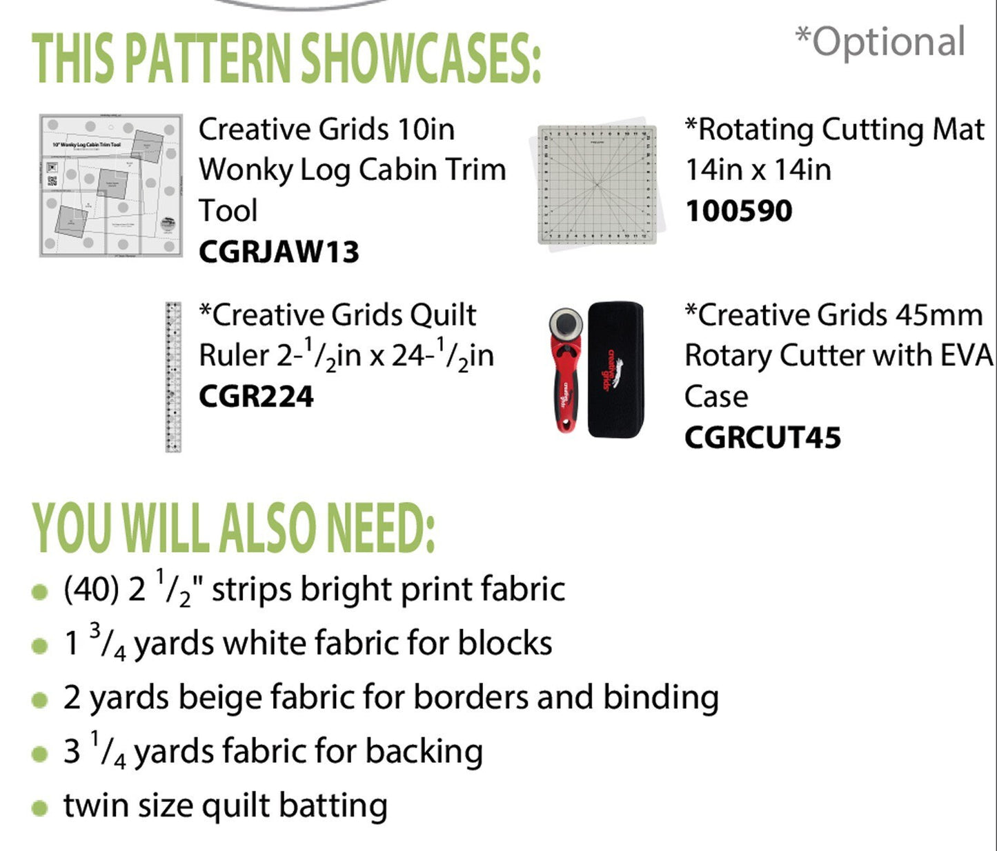 Bubbles, Baubles and Balloons Quilt Pattern - Cut Loose Press - Wonky Log Cabin Quilt - Uses Creative Grids 10" Wonky Log Cabin Trim Tool