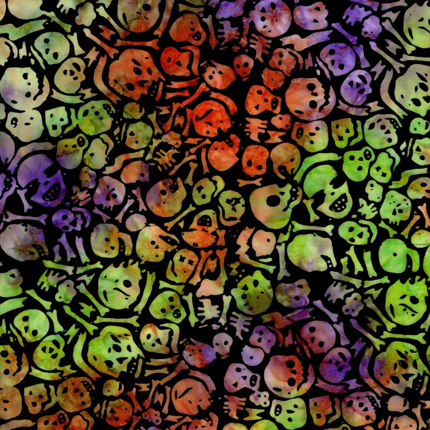 Spellbound Batik from Timeless Treasures - 1/2 Yard Ghost Skulls & Bones - Halloween Batik