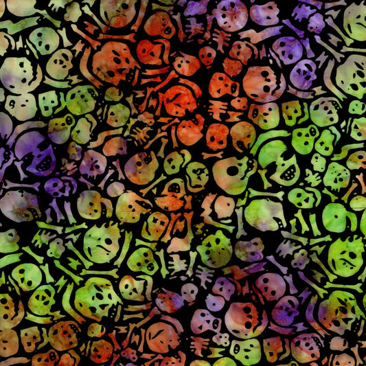 Spellbound Batik from Timeless Treasures - 1/2 Yard Ghost Skulls & Bones - Halloween Batik