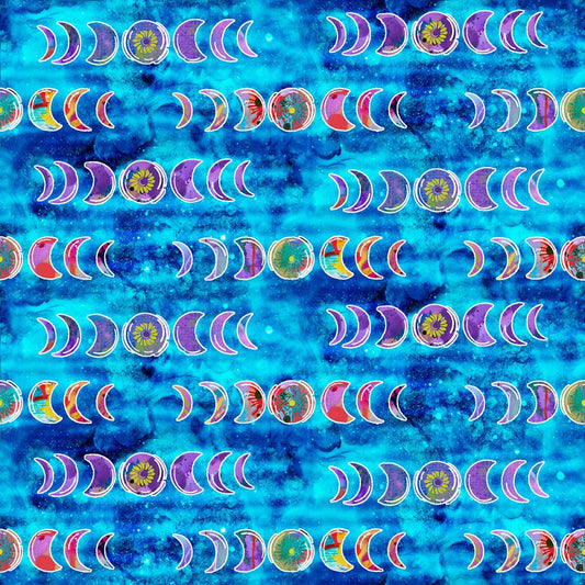 Stargazer from 3 Wishes Fabrics - 1/2 Yard Blue Moon Phases - Bright Moon Fabric