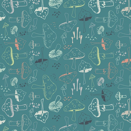 Hello, Bear from Art Gallery Fabrics - 1/2 Yard Morel Grove Pond - Mushrooms on Muted Green