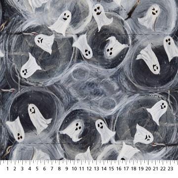 Amok by Stephanie Brandeburg for Northcott Fabrics - 1/2 Yard Ghosts on Gray