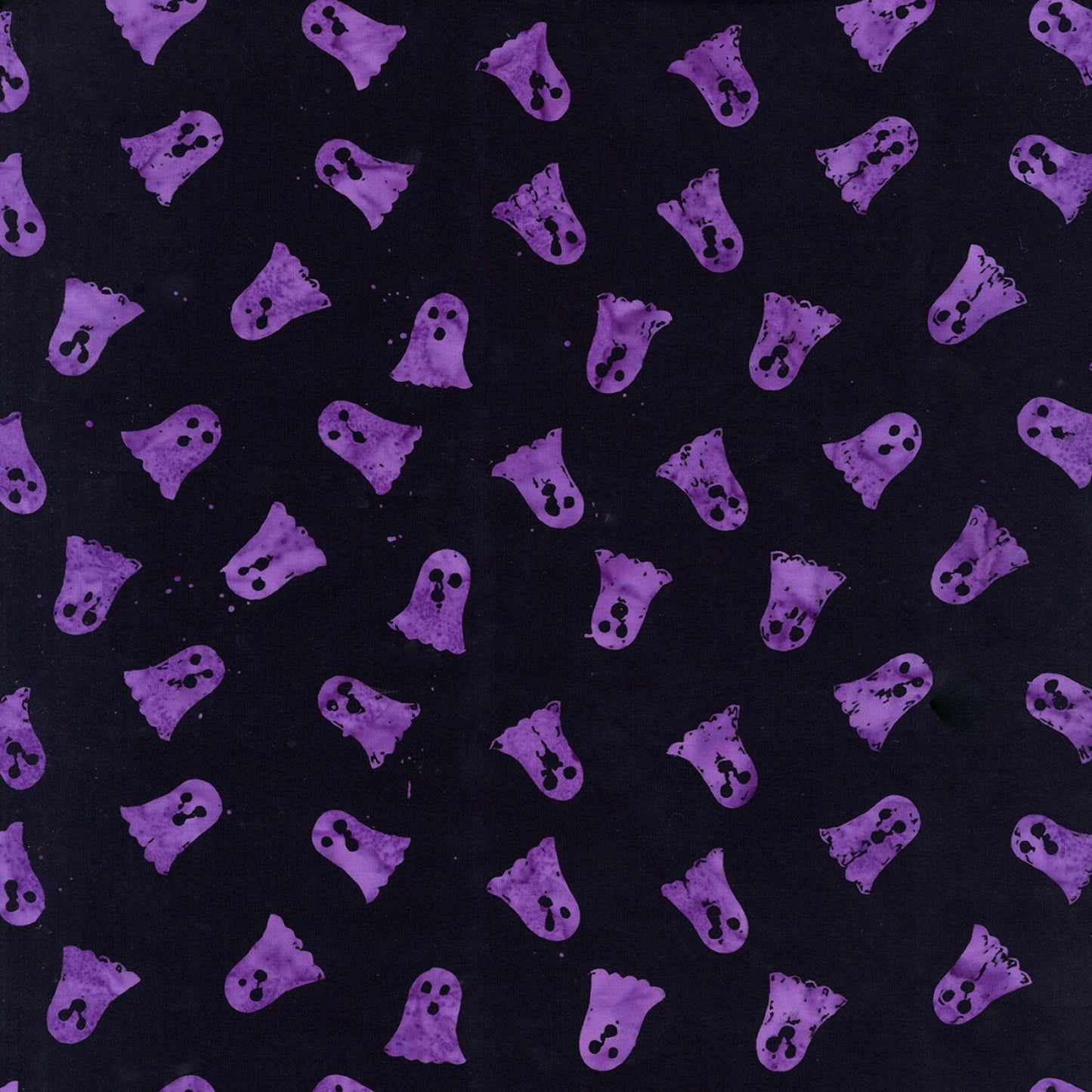 Spellbound Batik from Timeless Treasures - 1/2 Yard Magic Ghosts - Purple Ghosts on Black Batik - Halloween