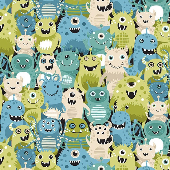 Outer Space from Andover Fabrics - 1/2 Yard Blue and Green Space Aliens Monsters