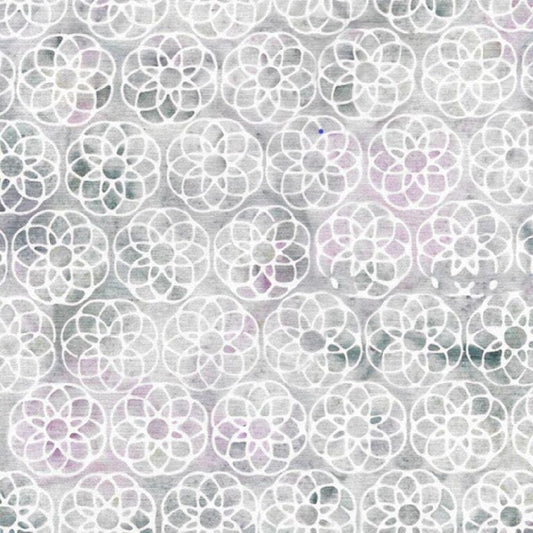 Geometric Flower in Multi Grey Purple from Heavy Metal for Island Batik- 1/2 Yard