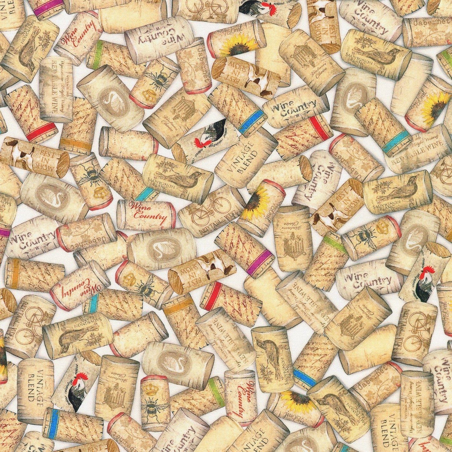 Uncork and Unwind from Robert Kaufman Fabrics - Half Yard Wine Corks on White