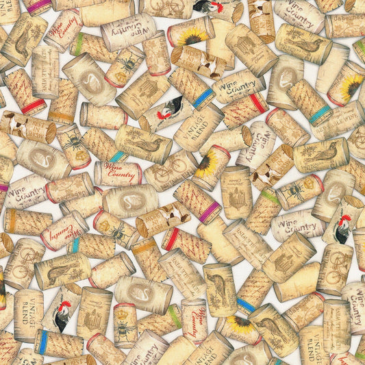 Uncork and Unwind from Robert Kaufman Fabrics - Half Yard Wine Corks on White