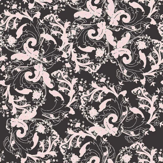 Ground Cover in Charcoal from Studio Palettes by River Bend - Half Yard Purple Floral Designs on Charcoal