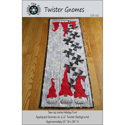 Twister Gnomes by Around the Bobbin - Applique Gnomes on a Lil' Twister Background - 15" x 39" Finished