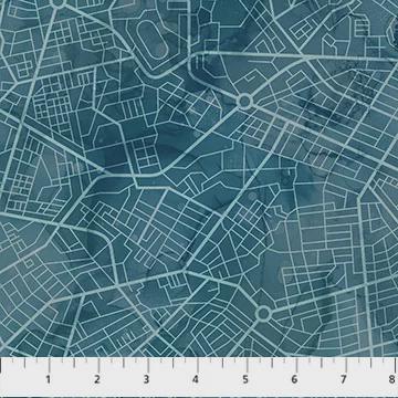 City Harbor by Deborah Edwards and Melanie Samra for Northcott Fabrics- 1/2 Yard Urban Map Blueprint