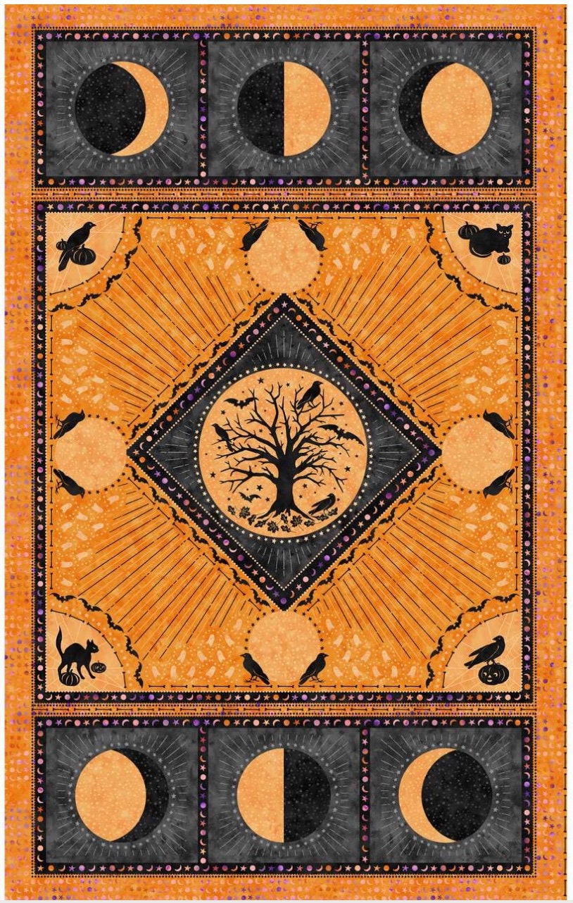 Spooky Hallow from Maywood Studios - 24" x 44" Halloween Panel - Moons, Crows, Haunted Tree