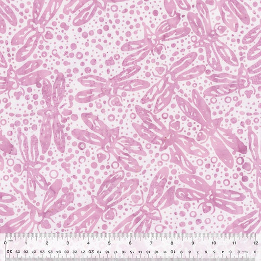 Pixie Batiks from Anthology Batik - 1/2 Yard Lilac Dragonfly - Pink on White Batik