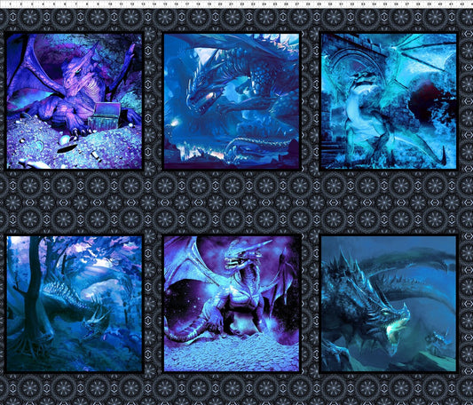 Dragon Block Panel in Blue by Jason Yenter for In The Beginning Fabrics - 1 Yard Panel