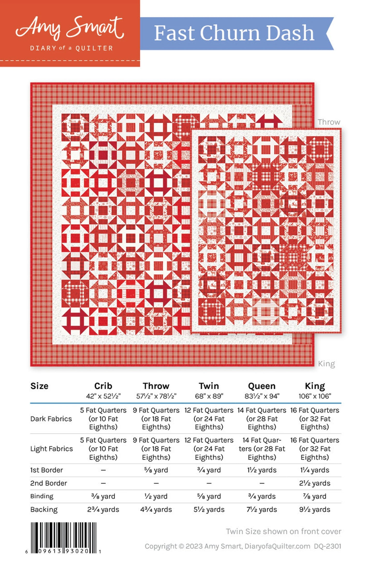 Fast Churn Dash Quilt Pattern from Amy Smart - Churn Dash Pattern with Instructions for 5 Sizes