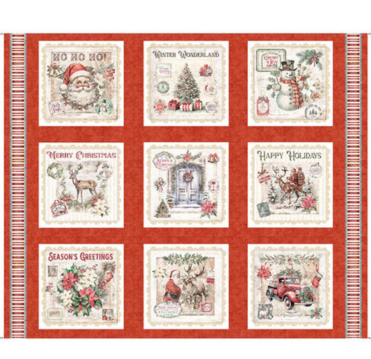 Ephemera Blocks in Red from Holly Jolly for QT Fabrics - 1 Yard Block Panel