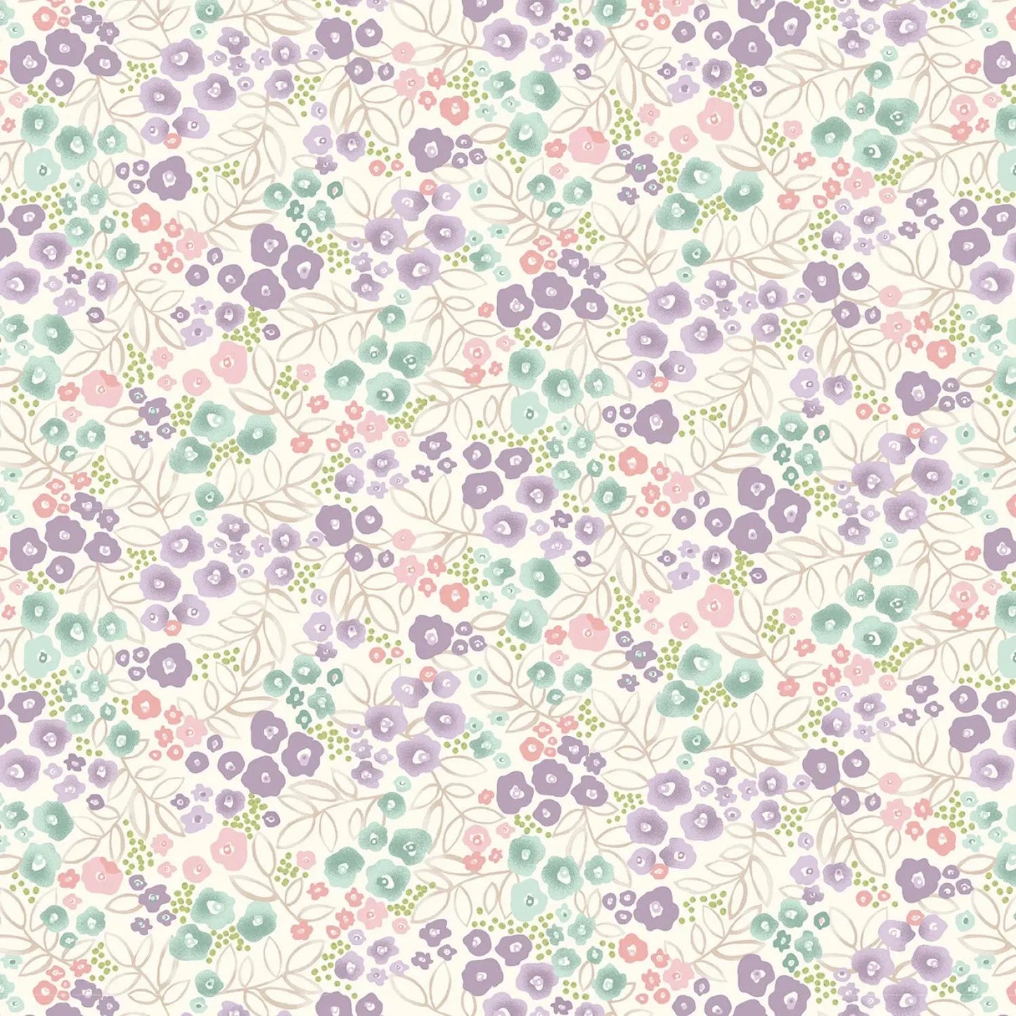 My Sunroom by Goldi L. Studio for Henry Glass - 1/2 Yard Modern Floral on Cream - 1898 03