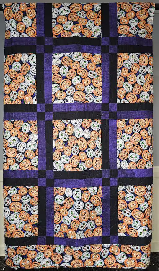 Sugar Skull Jack-o-Lantern Quilt Kit - 58" x 74" Glow In The Dark Quilt Kit - Beginner Level