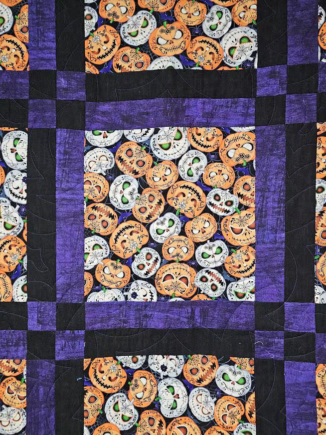 Sugar Skull Jack-o-Lantern Quilt Kit - 58" x 74" Glow In The Dark Quilt Kit - Beginner Level