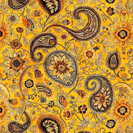 Sunflower Serenade from QT Fabrics - Half Yard - Sunflower Paisley in Gold