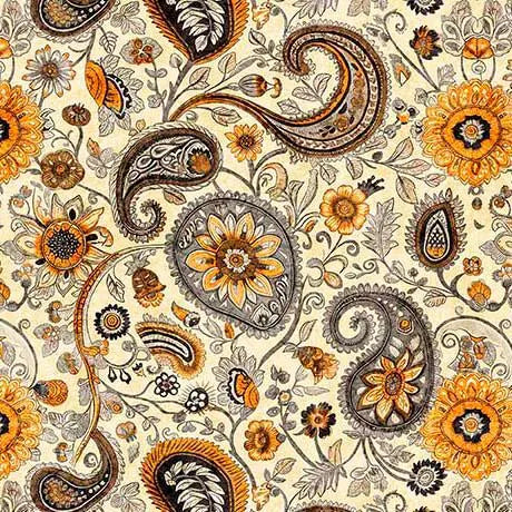 Sunflower Serenade from QT Fabrics - Half Yard - Sunflower Paisley in Cream