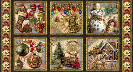 Gears & Garlands by Urban Essence Designs for Blank Quilting - 24" x 44" Panel of Steampunk Christmas Motifs