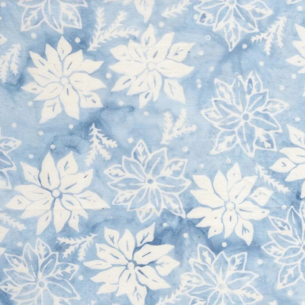 Frosted Wishes by Jerry Khiev from Lumen Fabrics and Island Batik - 1/2 Yard Poinsettias and Sprigs - Blue Bluebelle
