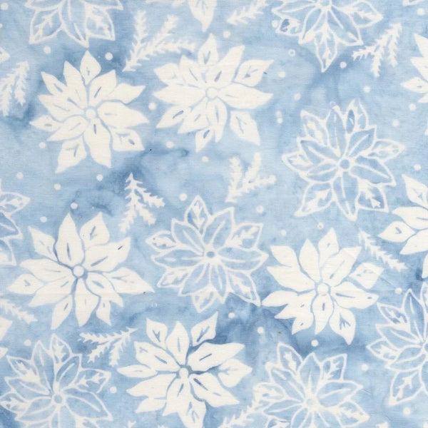 Frosted Wishes by Jerry Khiev from Lumen Fabrics and Island Batik - 1/2 Yard Poinsettias and Sprigs - Blue Bluebelle