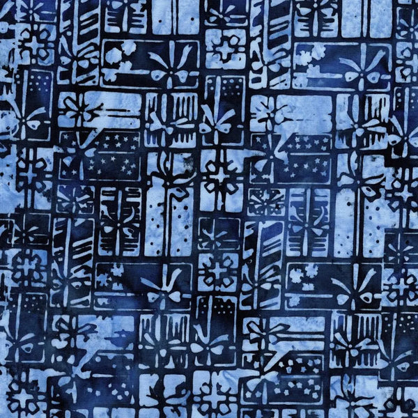 Frosted Wishes by Jerry Khiev from Lumen Fabrics and Island Batik - 1/2 Yard Wrapped Presents  - Blue Cornflower