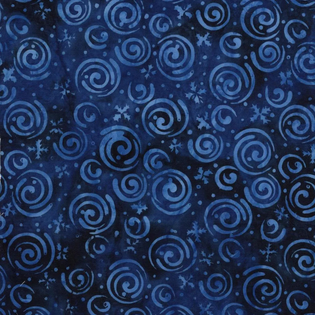 Frosted Wishes by Jerry Khiev from Lumen Fabrics and Island Batik - 1/2 Yard Snowflakes and Swirls  - Marine Blue