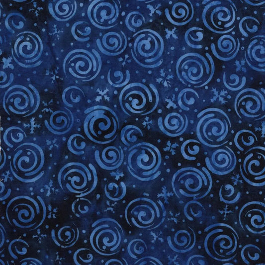 Frosted Wishes by Jerry Khiev from Lumen Fabrics and Island Batik - 1/2 Yard Snowflakes and Swirls  - Marine Blue