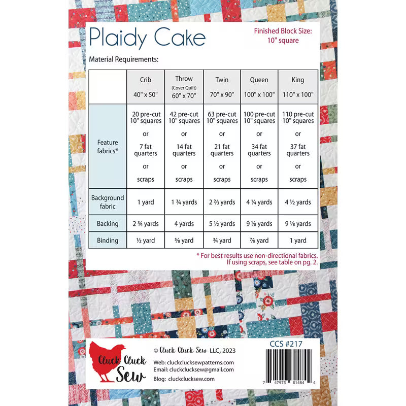 Plaidy Cake Quilt Pattern from Cluck Cluck Sew - Layer Cake or Fat Quarter Friendly Quilt Pattern in 5 Sizes